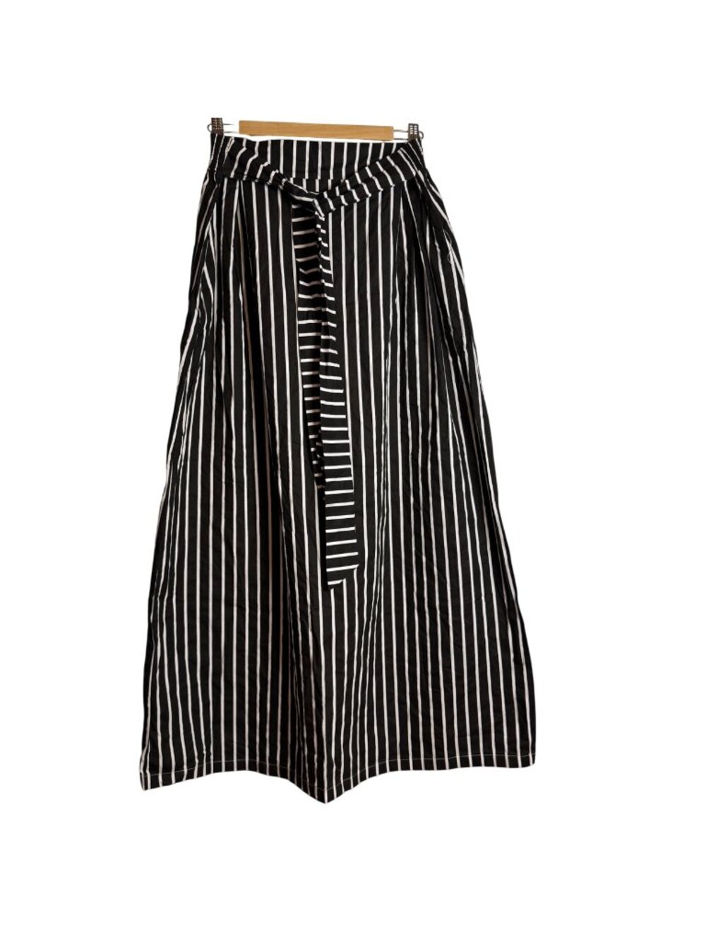 Karin Grace Medium Black White Striped Maxi Skirt Tie Waist Minimalist Nautical